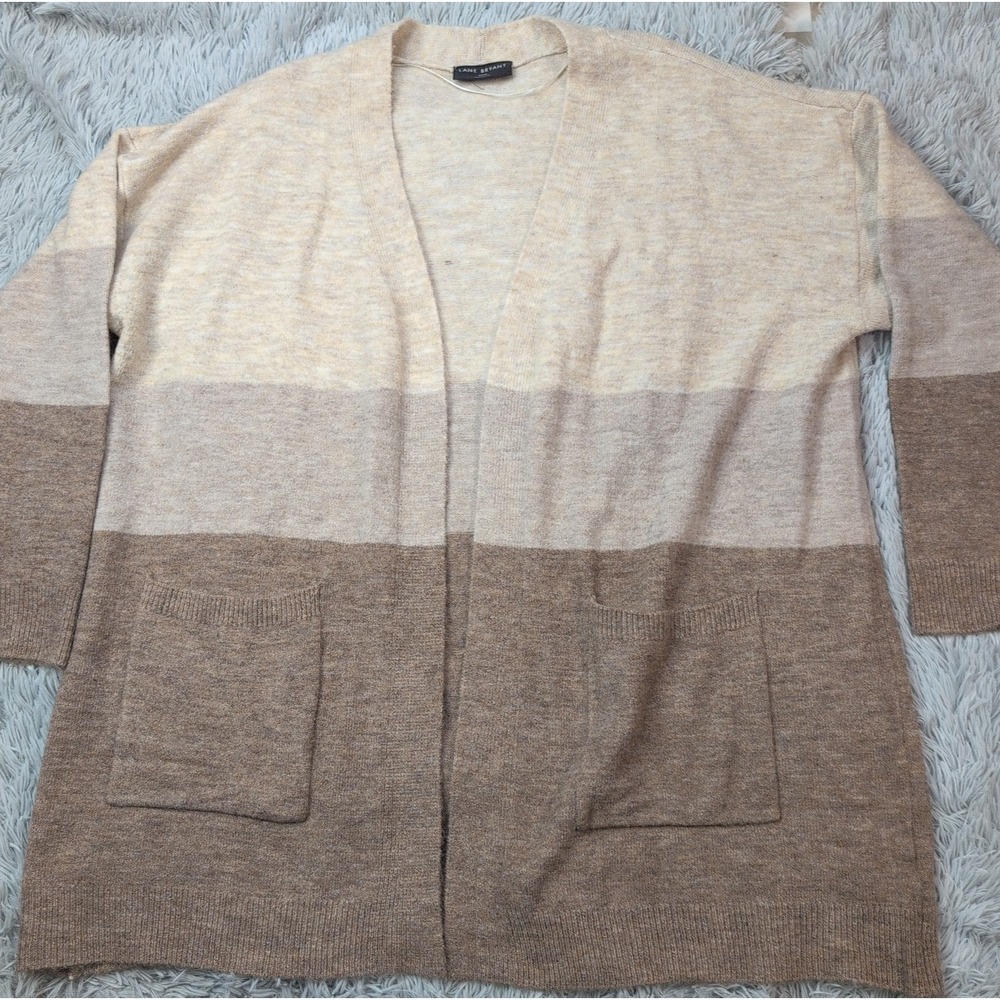 Lane Bryant Sweater Womens 22 24 Beige Cardigan Open Front Soft Comfort